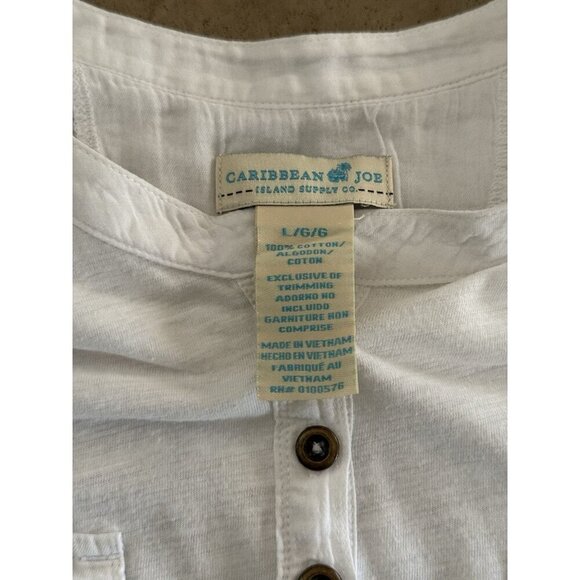 Caribbean Joe White Button Front Henley T-Shirt Sz L Rolled Sleeves 100% Cotton - Picture 4 of 8